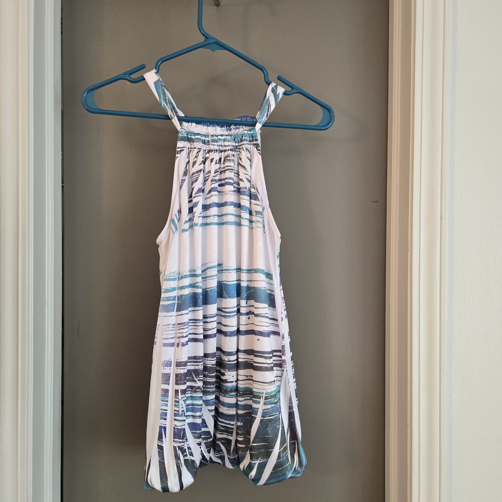 Charlotte Russe Blue and White Patterned Halter Syle Tanktop